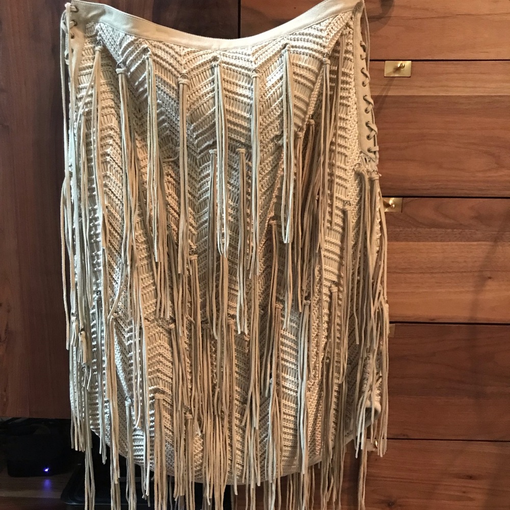 Salvatore Ferragamo Knit Skirt with Suede Fringe